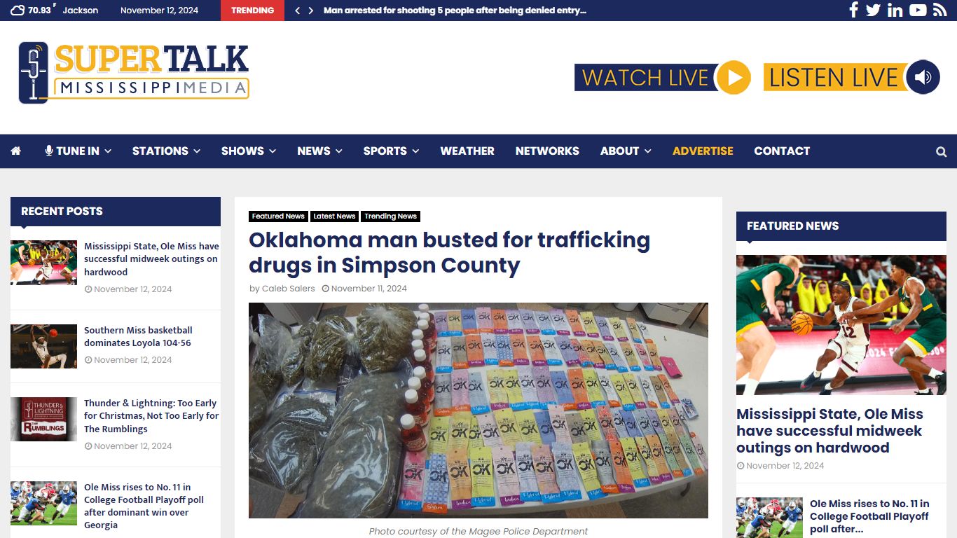 Oklahoma man busted for trafficking drugs in Simpson County