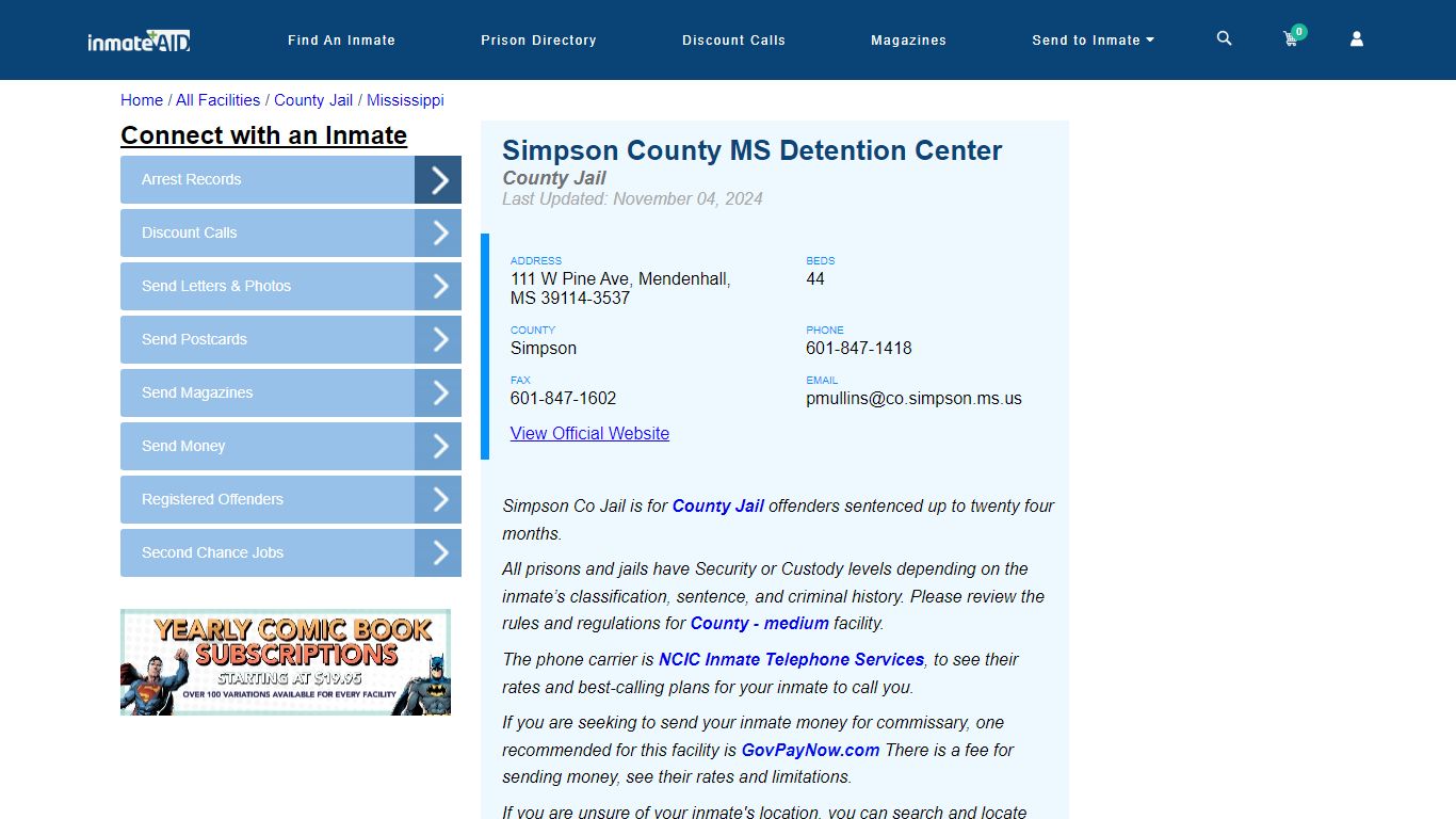 Simpson County MS Detention Center - Inmate Locator