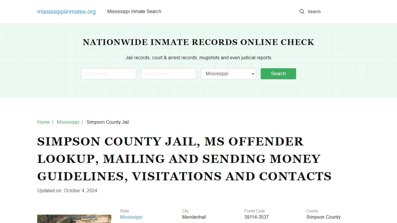 Simpson County Jail, MS: Inmate Search Options, Visitations, Contacts